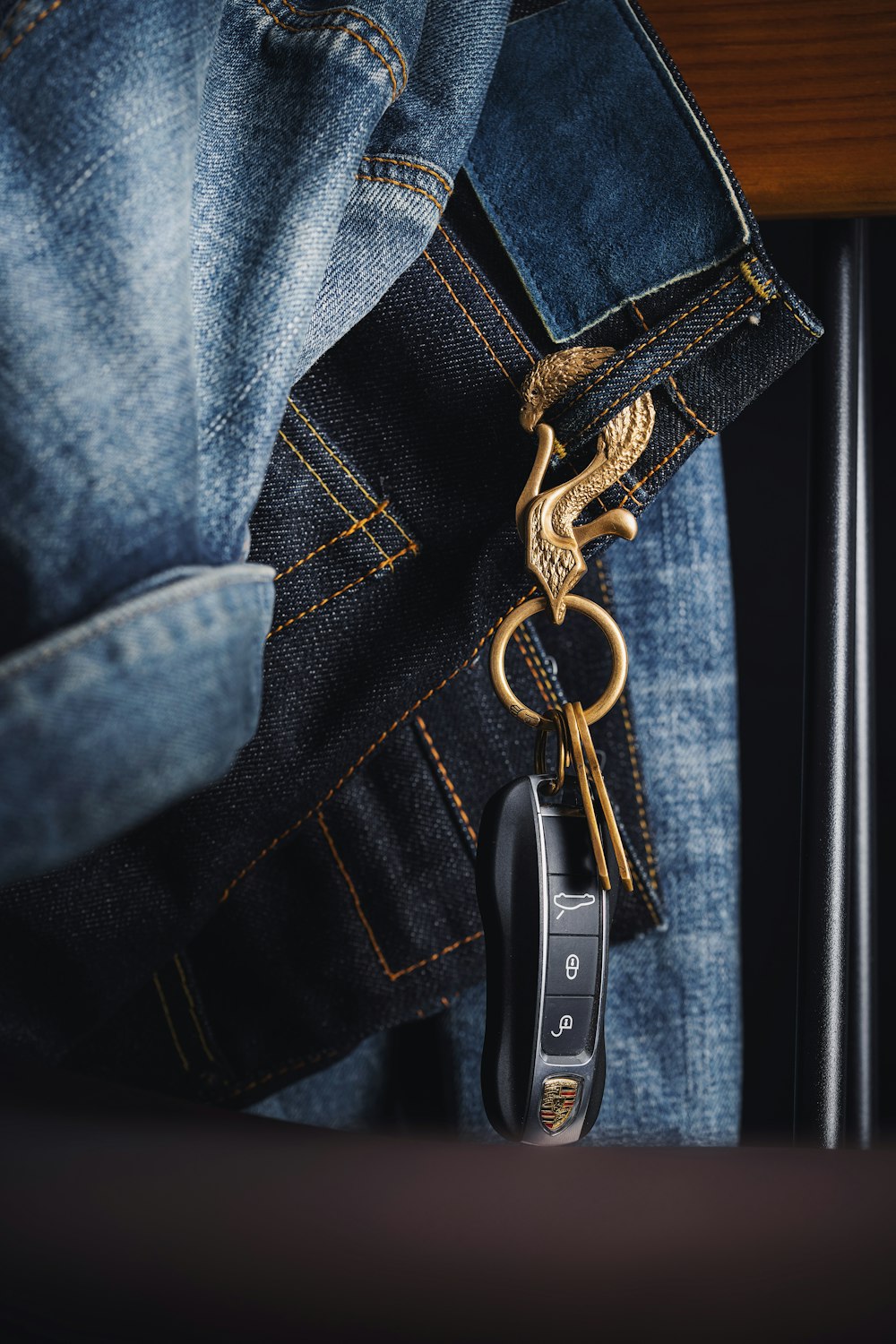 a pair of scissors hanging from a pair of jeans