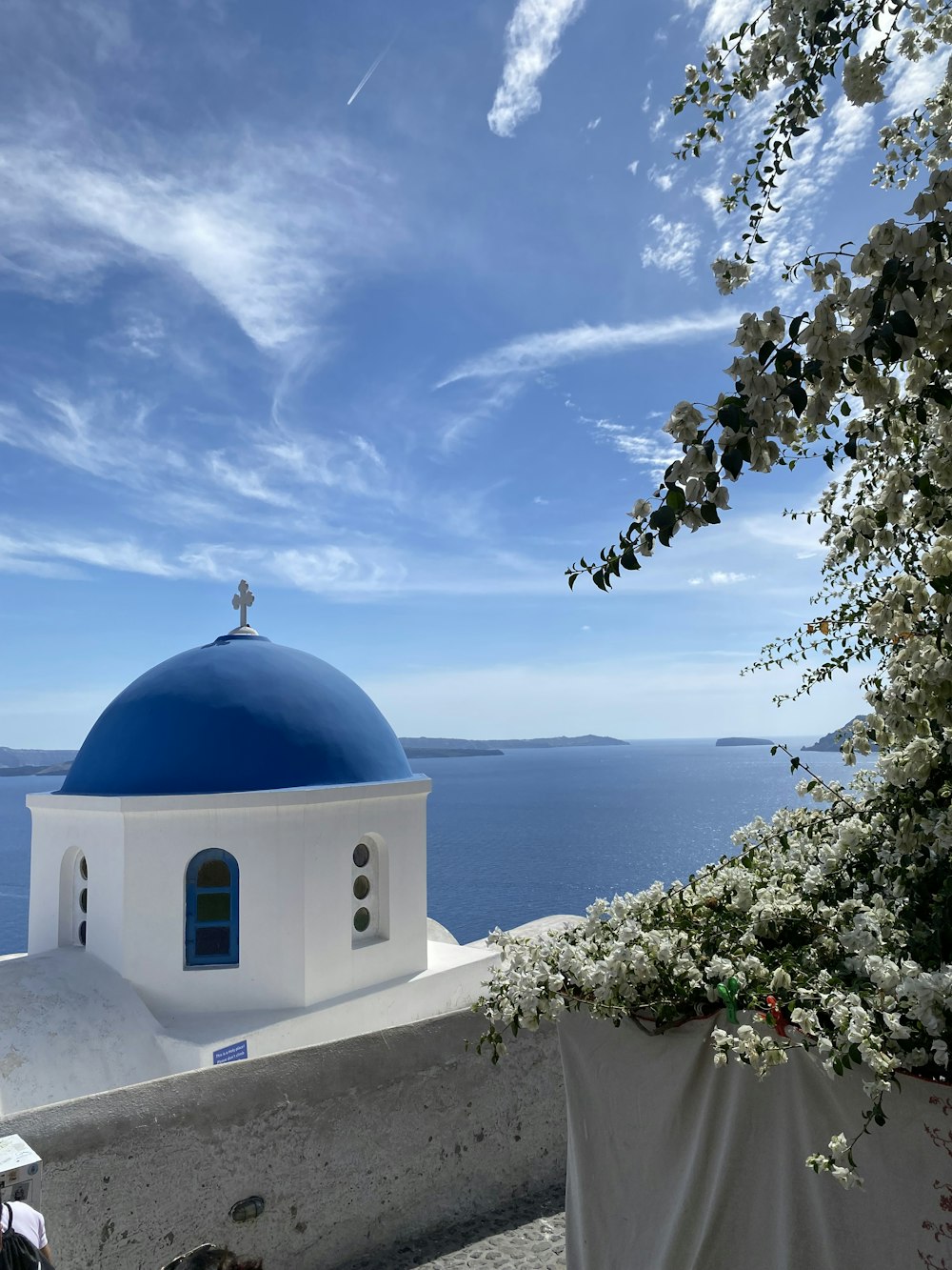 a white and blue building with a blue dome