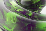 An abstract 3D model rendered with fluid emerald textures and subtle light refractions.