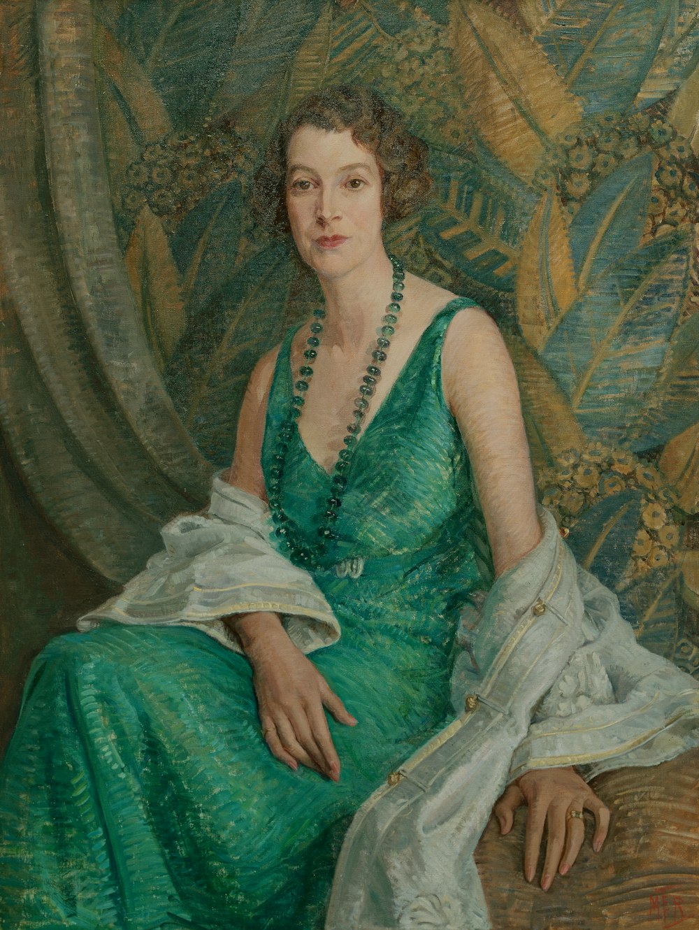 a painting of a woman in a green dress