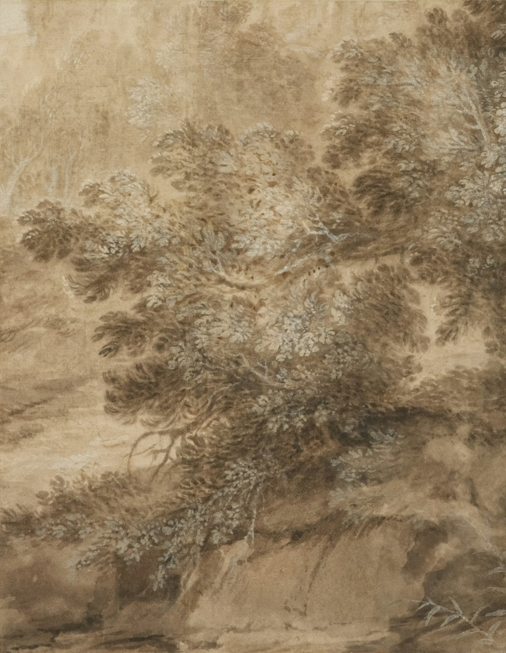 uma pintura de árvores em uma área arborizada