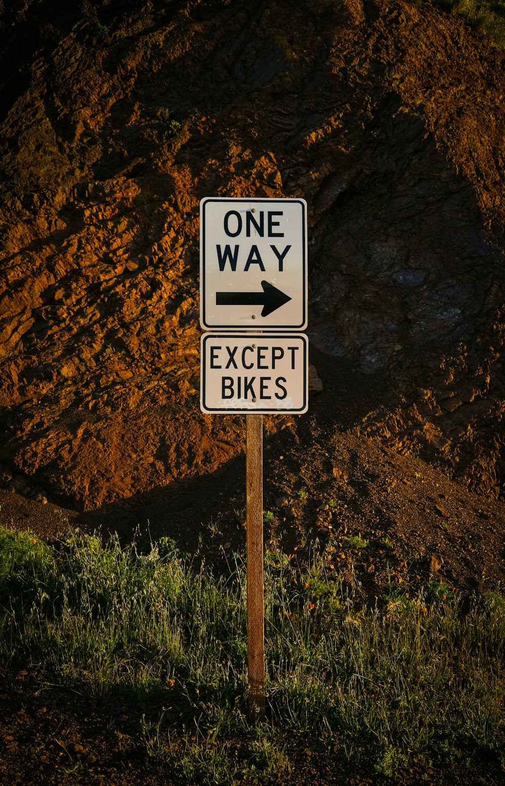 a one way sign with an arrow pointing to the right