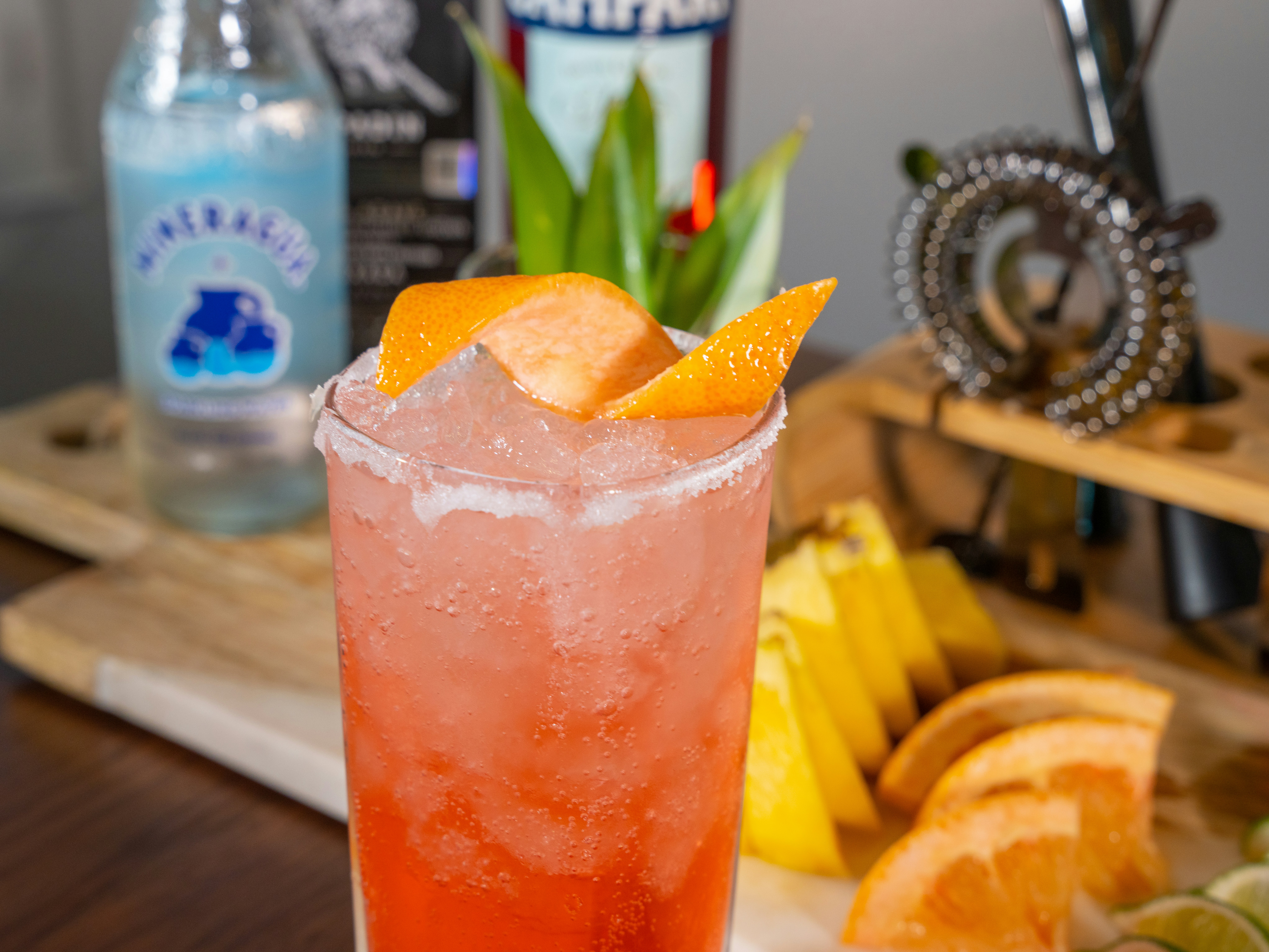 a close up of a drink on a table