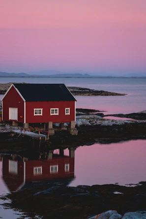 Sunset view from a wooden cabin overlooking the Baltic Sea on Rügen Island.