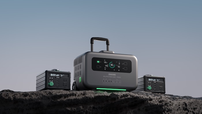a small apartment generator sitting on top of a rock