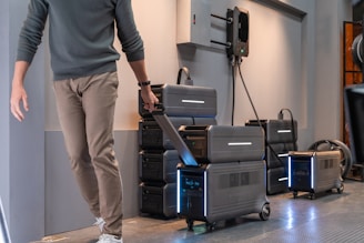 a man standing next to a stack of suitcases