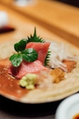 a close up of a plate of food on a table