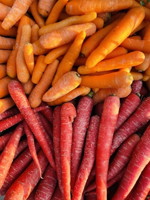 Freshly washed carrots and potatoes piled together, highlighting natural colors and freshness.