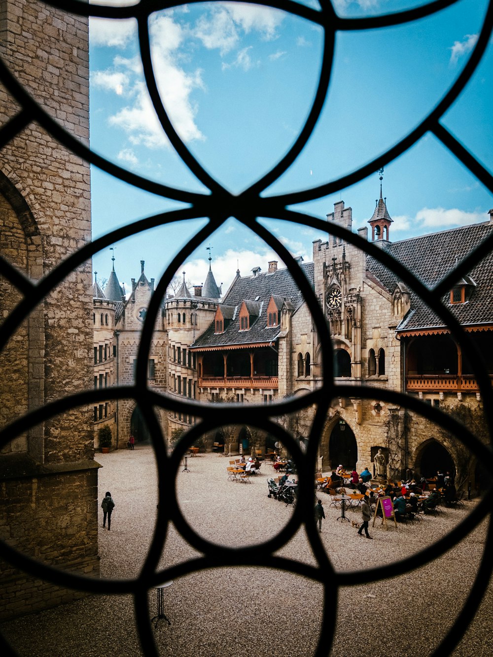 a view of a castle through a window