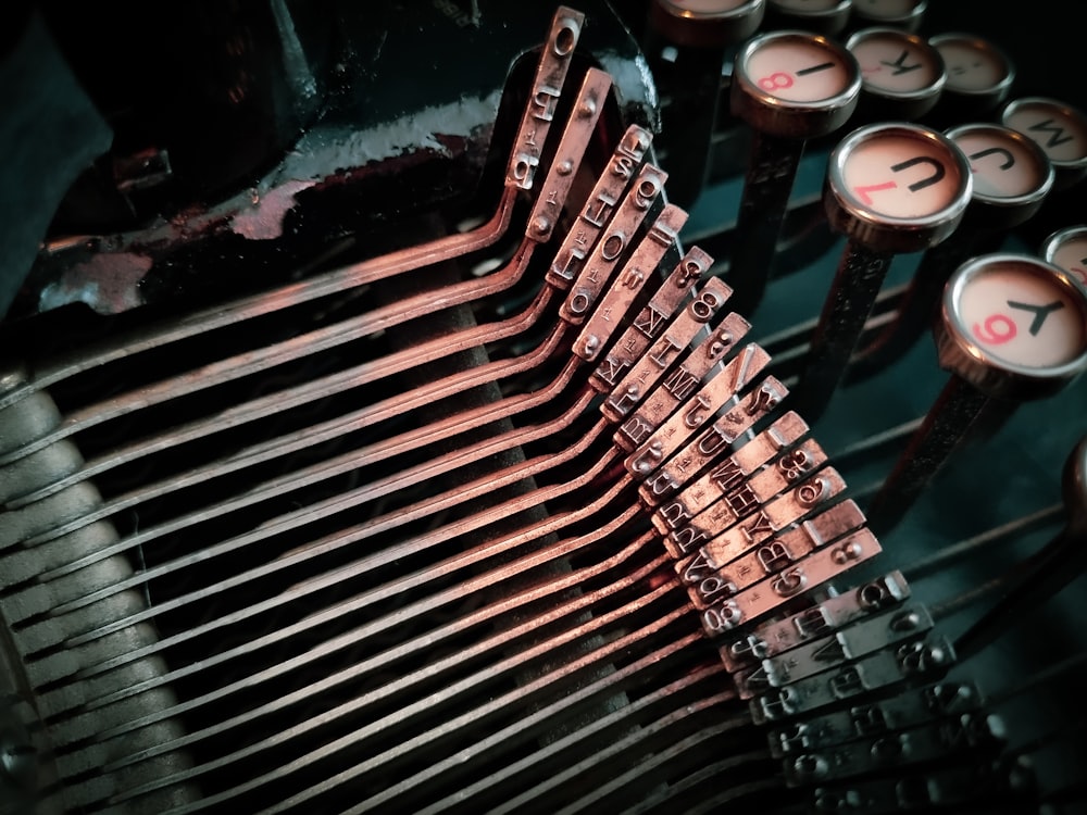 a close up of an old fashioned typewriter