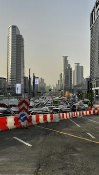 A busy street in Burao city showing ongoing road construction work.