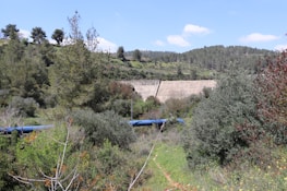 A scenic landscape showing a water filtration project in a rural area.