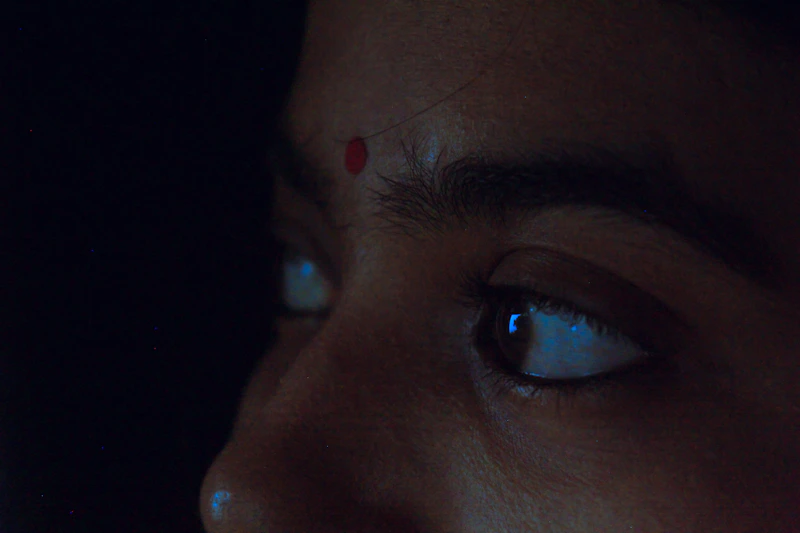 close-up portrait of striking blue eyes