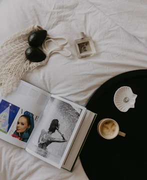 A creative flat lay of accessories with clean, simple designs.
