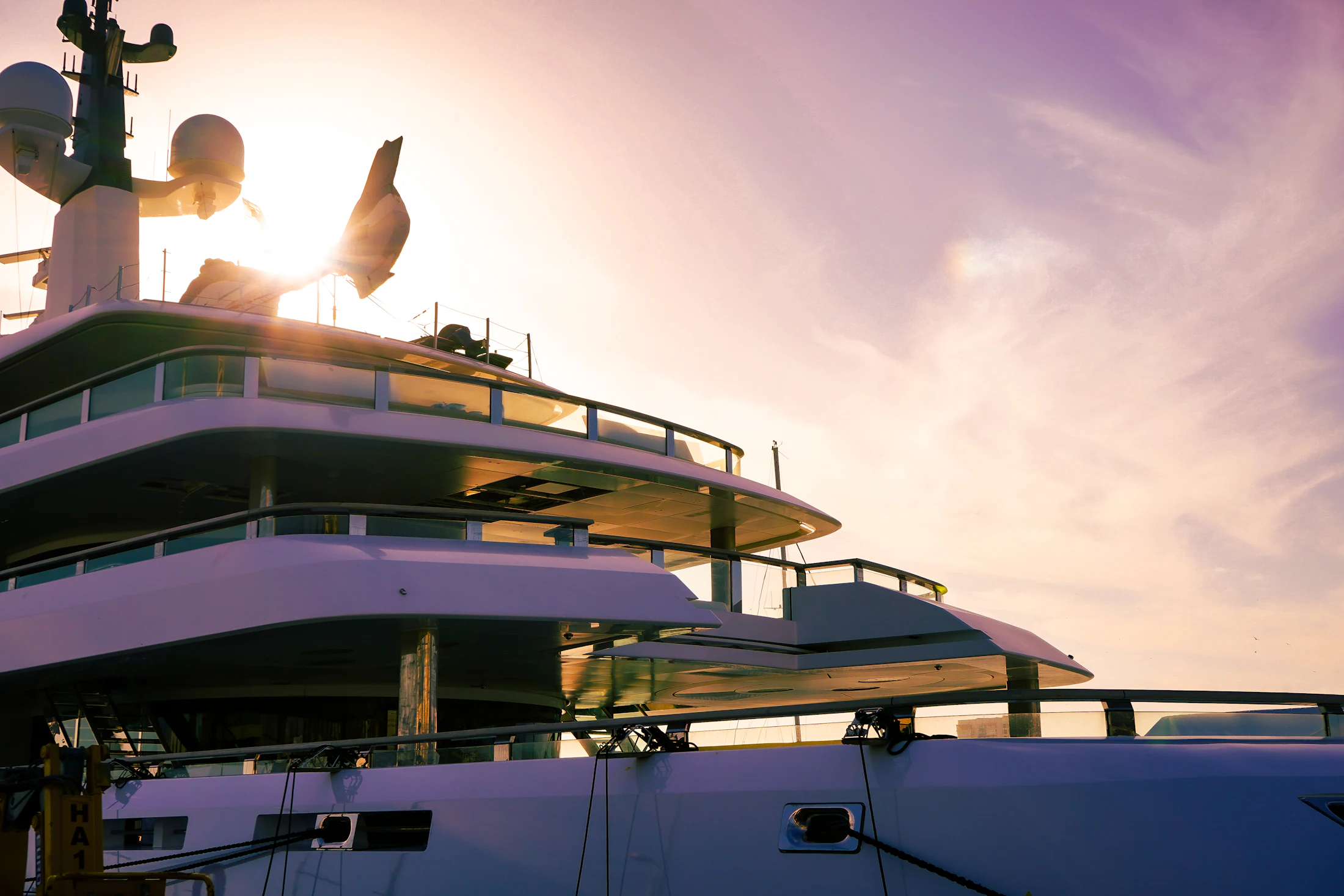 Superyacht at golden hour
