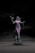 A statue or figure of a mystical woman with flowing garments, colored in shades of gray and purple. She stands with arms outstretched, holding a small bird in her right hand. The background is dark, adding a dramatic contrast to the figure.