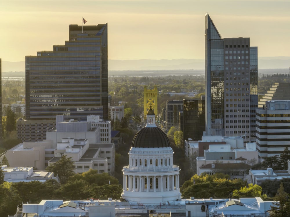 a view of a city with tall buildings