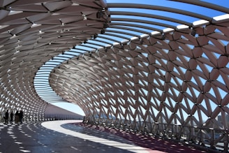 a large building with a very long roof