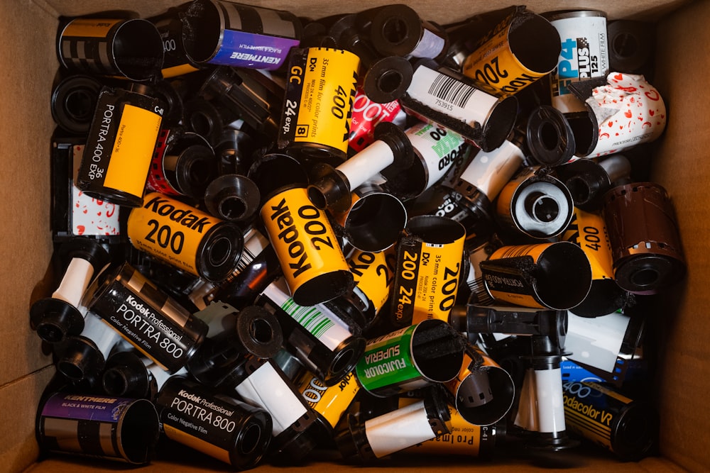 a box filled with lots of different types of bottles