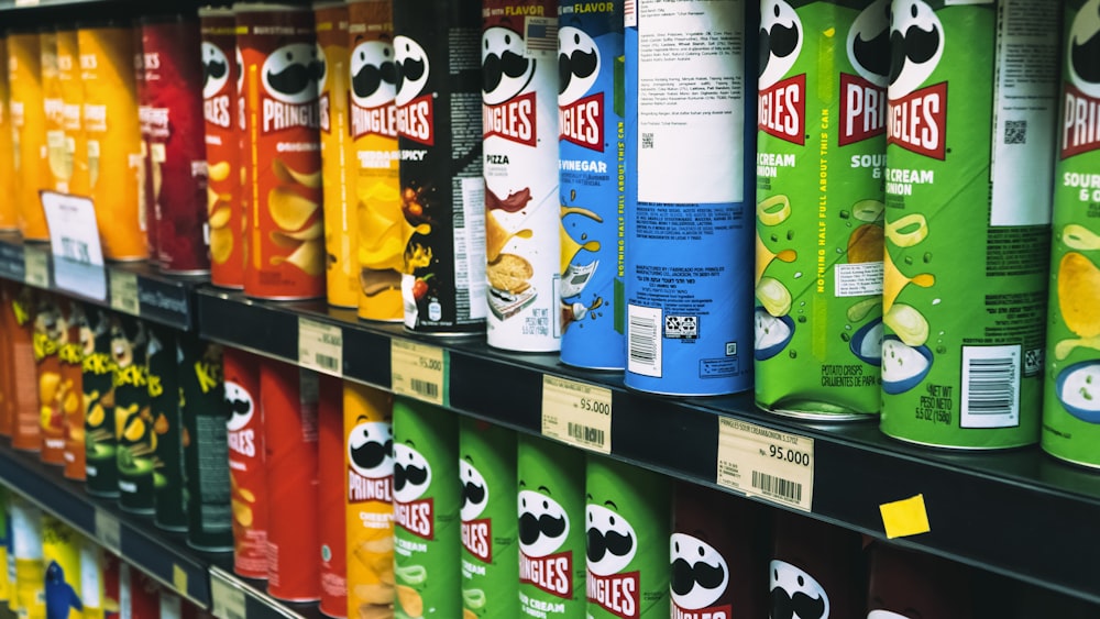 a display in a store filled with lots of drinks