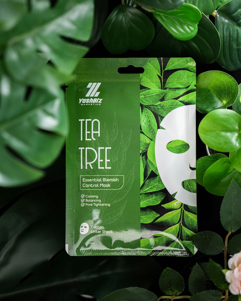 a package of green tea tree face mask