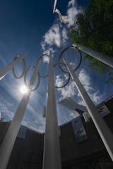 the olympic rings are in front of a building