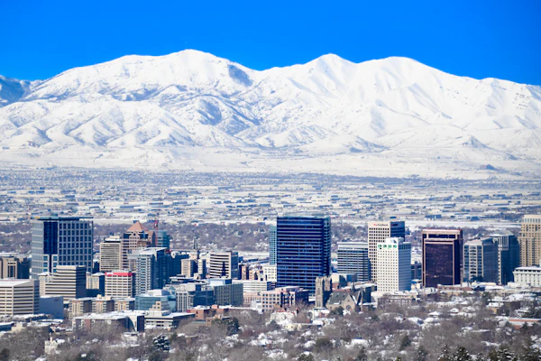 Salt Lake City with mountains behind it