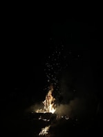 A person casting a fire spell in a dark setting.