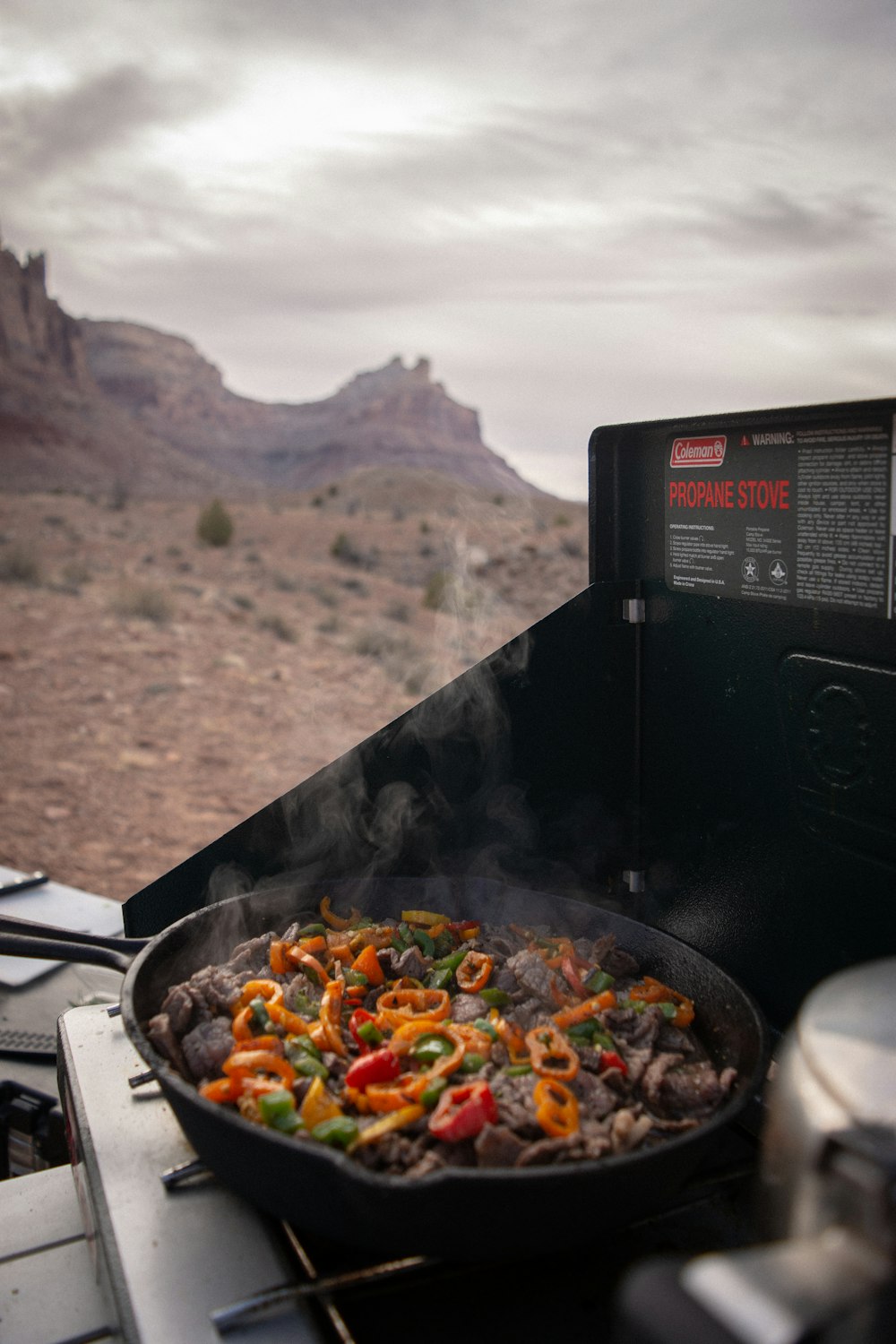 a pan of food cooking on top of a stove