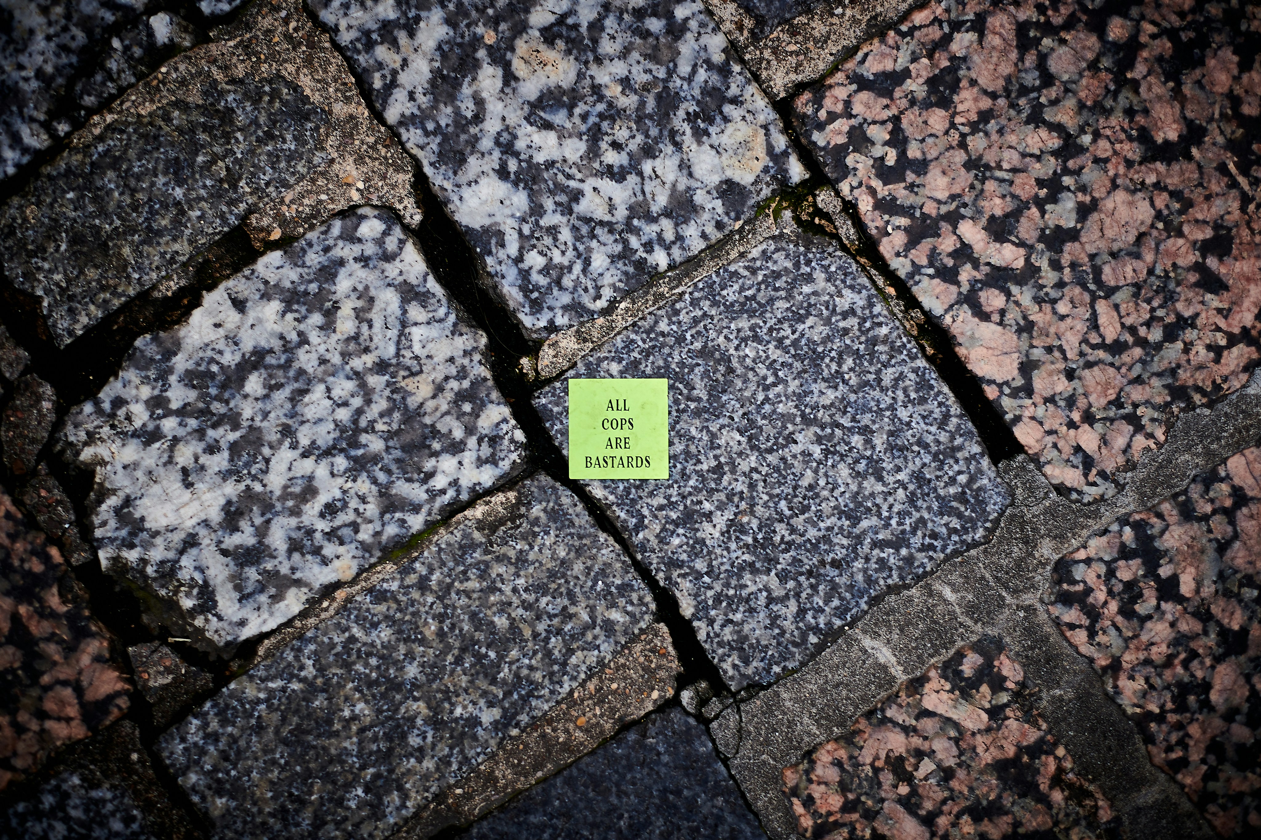 a piece of paper sitting on top of a sidewalk
