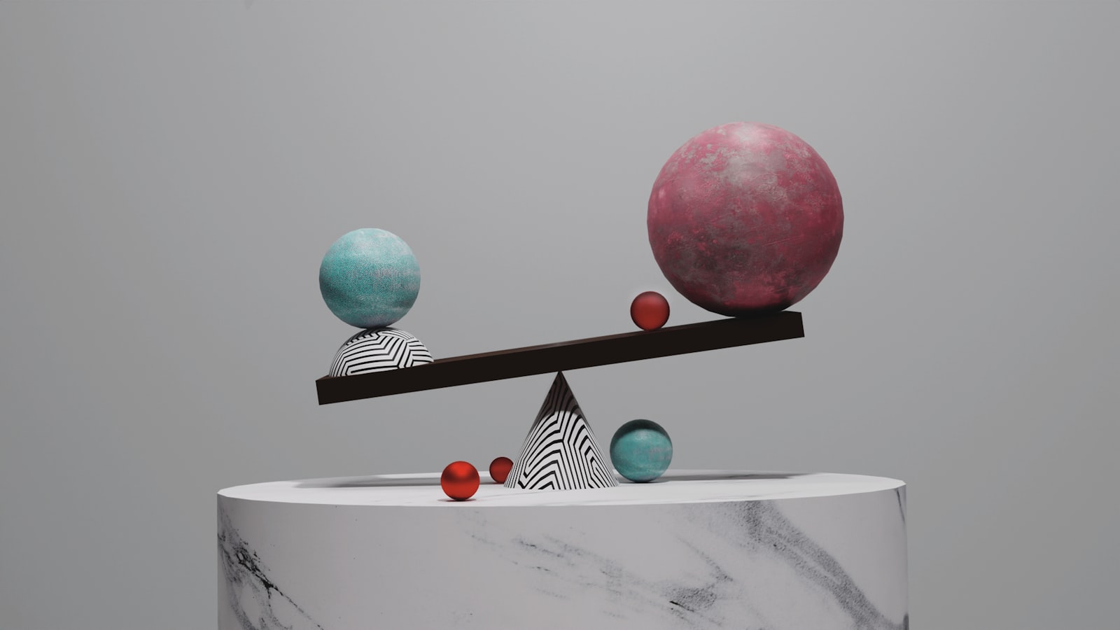Balance scale with both pans visible against a plain background