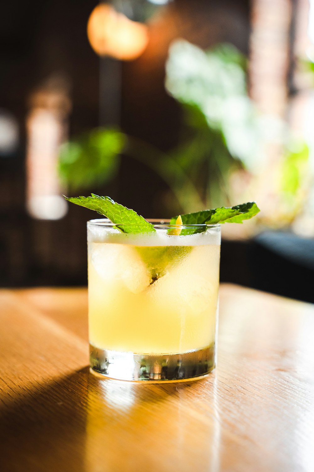 a close up of a drink on a table