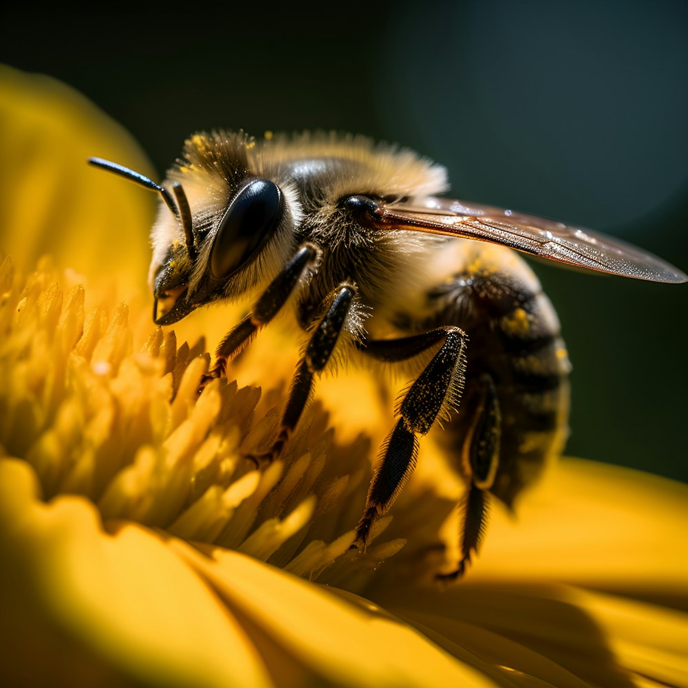 a close up of a bee on a flower