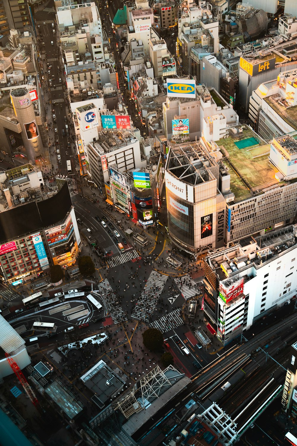 an aerial view of a city at night