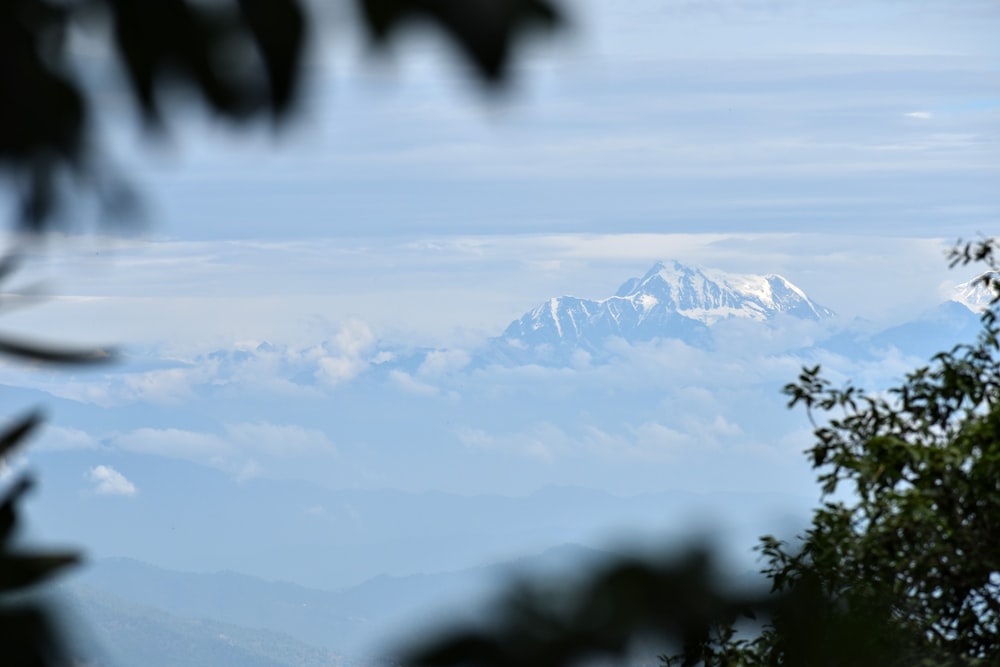 a view of a snow capped mountain from a distance