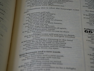 Detailed view of an open book showing a carefully balanced page layout and elegant fonts.