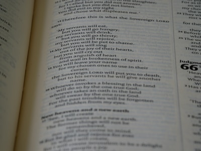 A close-up of an open book with a beautiful serif font.