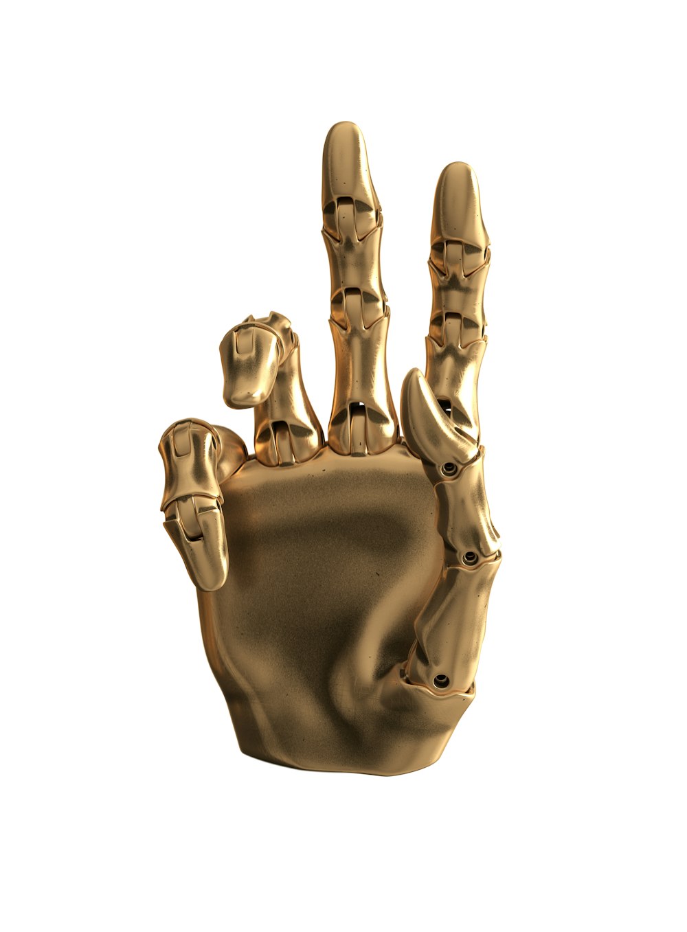 a golden hand that is holding two fingers