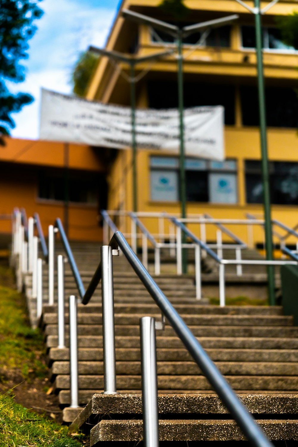 a set of stairs leading up to a building