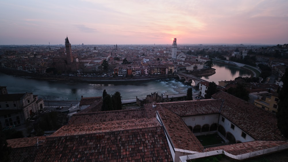 a view of a city with a river running through it