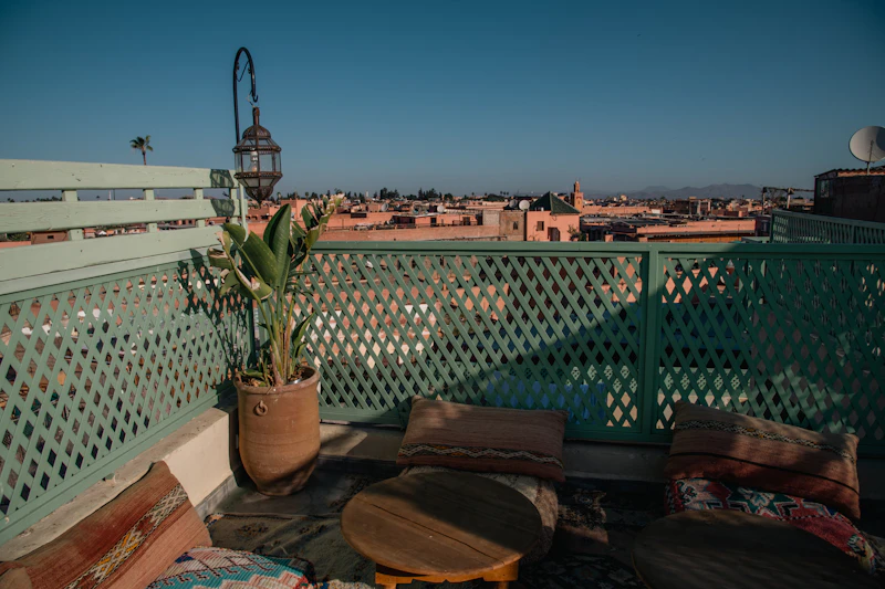 Balcony with potted plant in urban setting