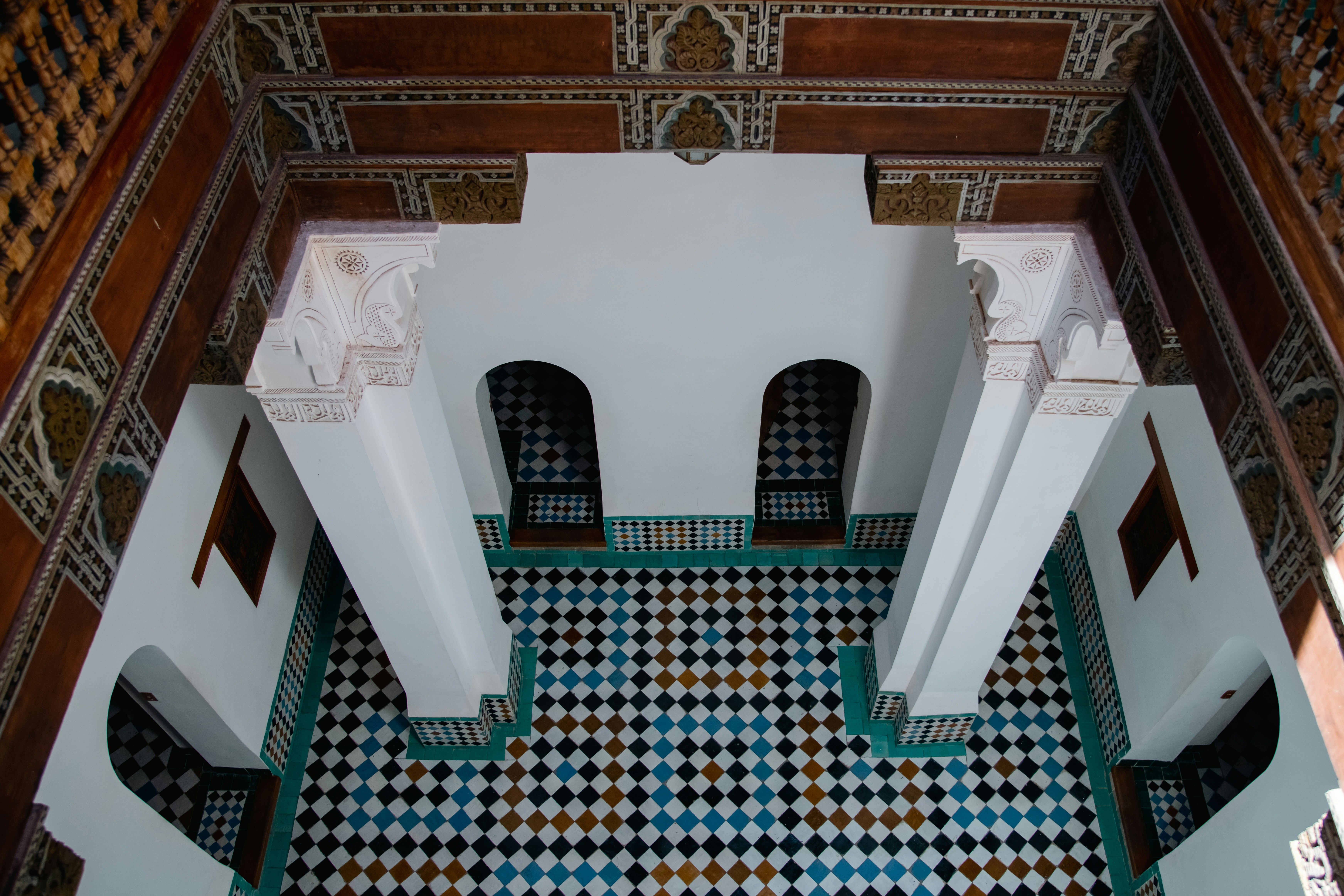 a room with a tiled floor and walls