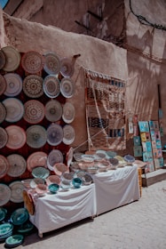 Close-up of colorful ceramics in a traditional Sicilian market.