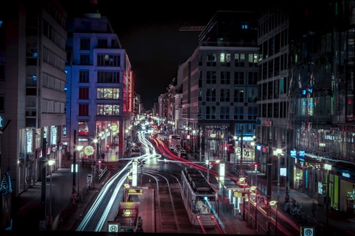A lively city street scene capturing the vibrant energy of youth in motion.