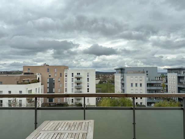 Balcony view overlooking the cityscape from one of Buckwings' flats.