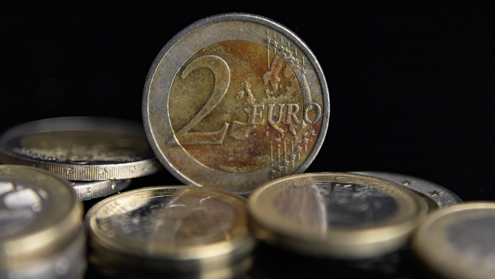a close up of a two euro coin