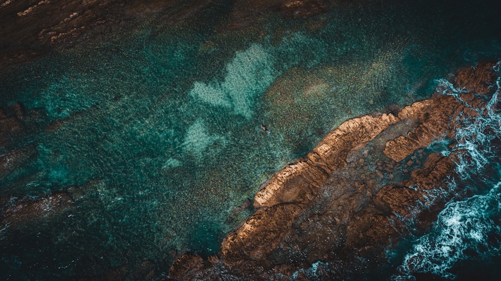 an aerial view of a body of water