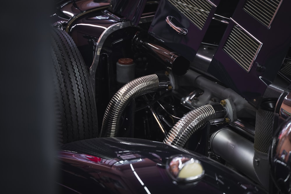 a close up of the engine of a car