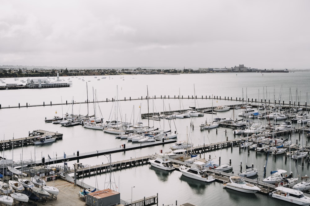 a harbor filled with lots of boats on top of water