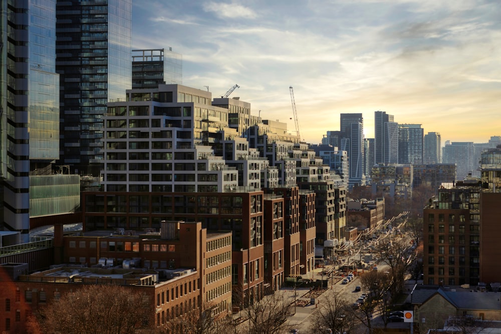 a view of a city with tall buildings